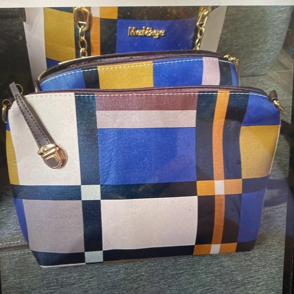 Fashionista 6 Piece Plaid Colorblock Handbags - with Zippers & Straps - NWOT - Picture 3 of 14